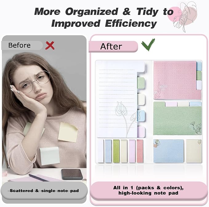 Hommie Sticky Notes Set, Divider Sticky Notes 410 Packs Planner Sticky Note Dividers Tabs with Color Coding for School Supplies, Office Supplies, Book Notes,Bible Sticky Notes