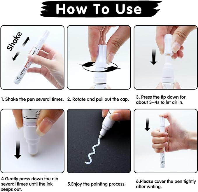White Paint Pens marking pens Permanent Markers - 2 Pack Oil Based Waterproof Markers for Tire, Rubber,Wood, Rocks, Metal, Canvas,Plastic, Dark Surface,Craft office Supplies,Medium Point