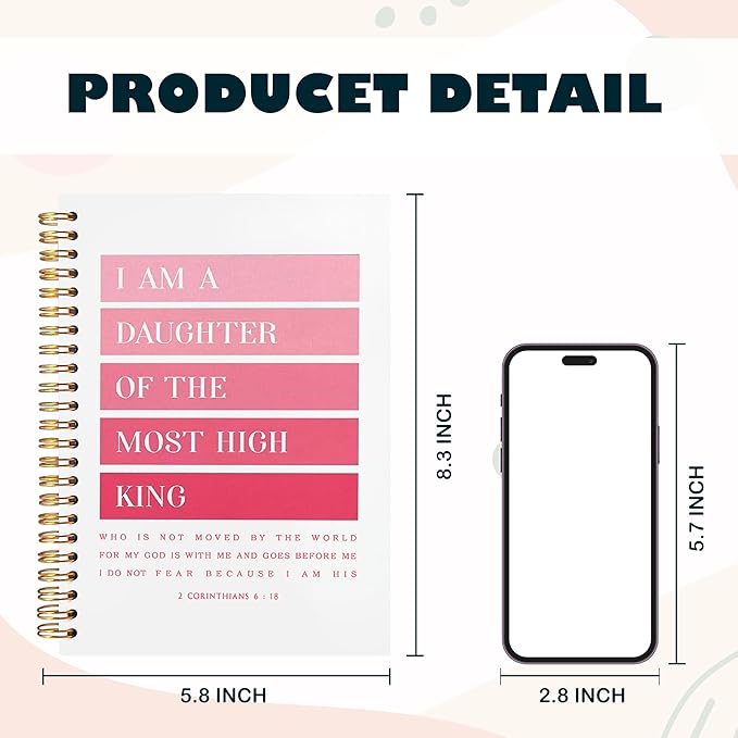 BearCake Pink I am Daughter of the Most High King Christian Notebook Journal, Christian Gifts for Women, Bible Notebooks for Note Taking, Bible Journaling Notebook, Hardcover Spiral Notebook 5.5x8.3