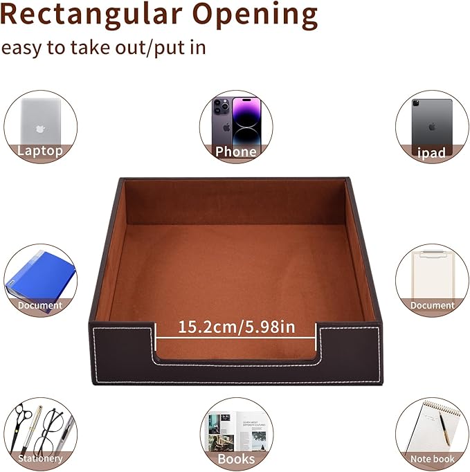 Leather Letter Tray, Office Supplies Desk Organizer for Mail Paper Files Magazines Jewelry Cosmetics,Luxury Letter Holder&Multipurpos Stackable Office Desktop Storage Box,Coffee
