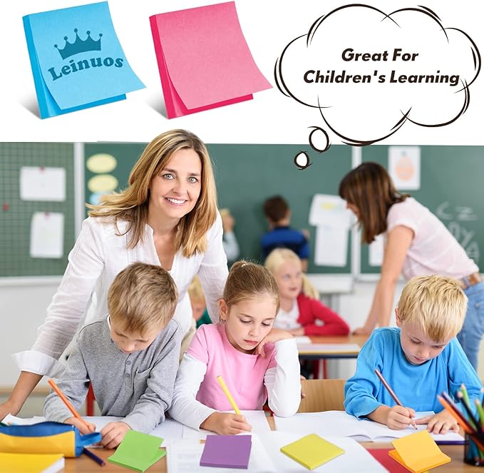 Leinuosen 102 Pack Sticky Notes 3 x 3 Inches Cute Sticky Notes Bright Colors Self Stick Pads Memo Easy to Post for Home Desk Office Notebook, Message Reminder, Stationary Supplies Office Supplies