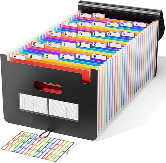 ABC life 26 Pockets Accordion File Organizer, Expanding File Folders, Portable Monthly Bill Receipt Organizer with Colorful A-Z Tabs, Desktop Folders Letter A4 Paper Document Storage for Home Office