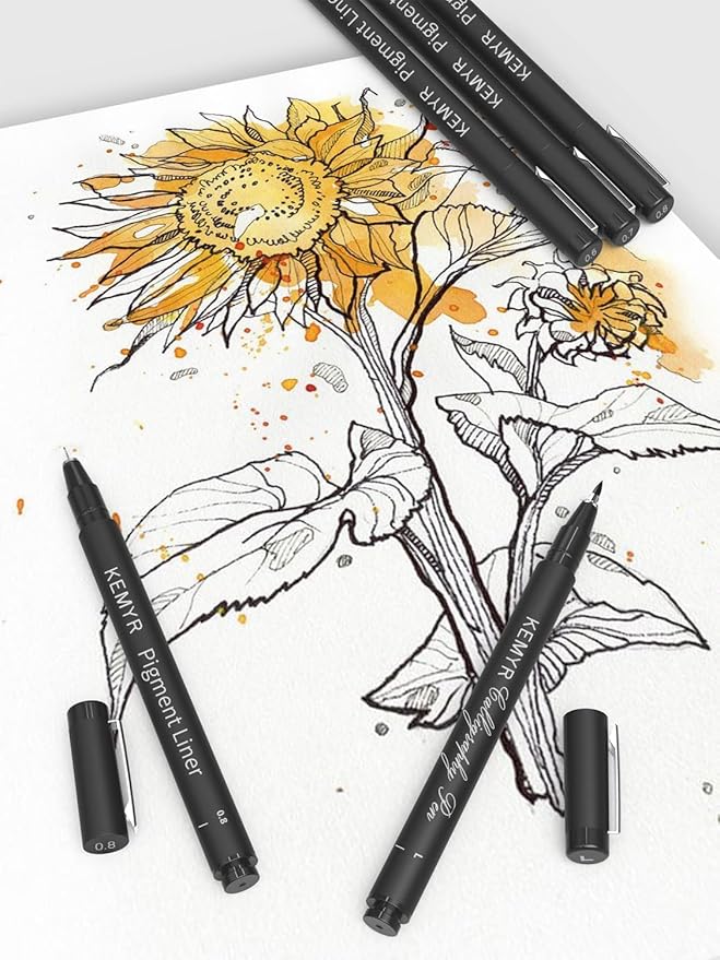 4 Micro Fine liner Drawing Art Pens Calligraphy Pens: L Size Black Art supplies Waterproof Archival Black Ink Markers For Artists,Use for Professional Watercolor,Sketching