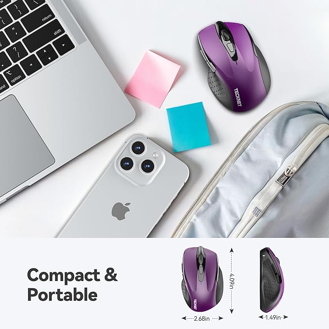 TECKNET Wireless Mouse for Laptop, Silent Mouse Quiet Click, Computer Mouse Wireless, 6 Adjustable 4000 DPI Computer Mice - Purple