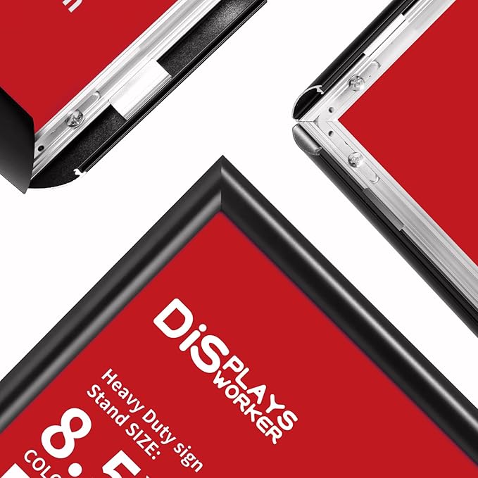 DISPLAYSWORKER Adjustable Heavy Duty Pedestal Sign holder floor Stand,sign stand poster stand Aluminum Snap Open Frame,Standing Floor for 8.5x 11 inch,Vertical/Horizontal View,Black