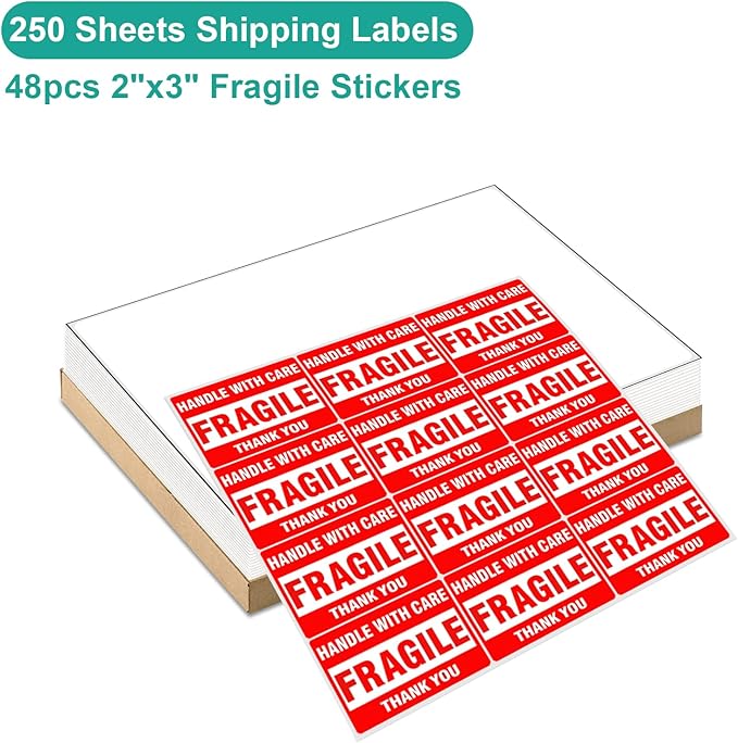 MFLABEL Full Sheet Sticker Labels, Address Labels, White Matte Label Paper, 8-1/2" x 11" Shipping Labels for Laser & Inkjet Printer (250 Labels, 250 Sheets)