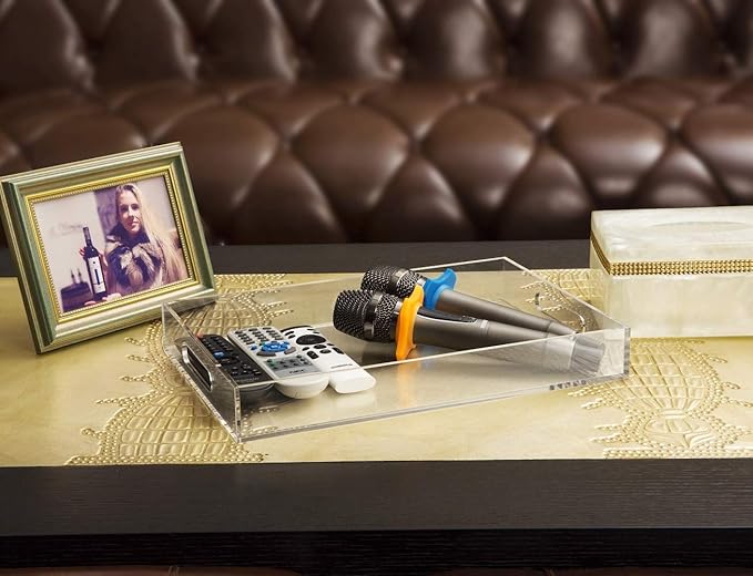 Clear Sturdy Acrylic Serving Tray with Handles-10x15Inch-Serving Coffee,Appetizer,Breakfast,Butler-Kitchen Countertop Tray-Makeup Drawer Organizer-Vanity Table Tray-Ottoman Tray-Decorative Tray