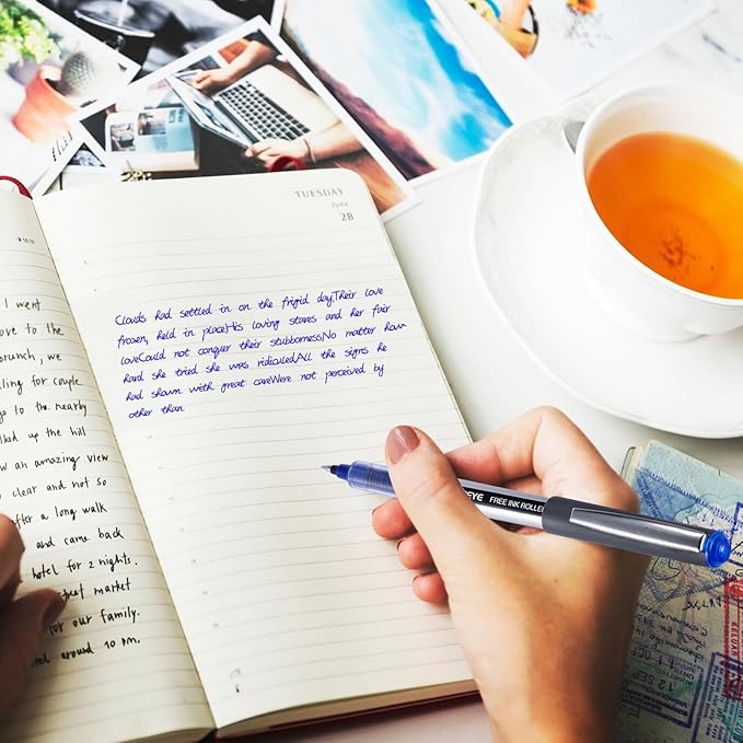 EYEYE 0.5mm Rollerball Pens Blue, 50 Pack Extra Fine Point Liquid Ink Roller Ball Pen Quick Dry, Blue Ink Pens Fine Point Smooth Writing Pen for Journaling, Note Taking, Office, School Supplies