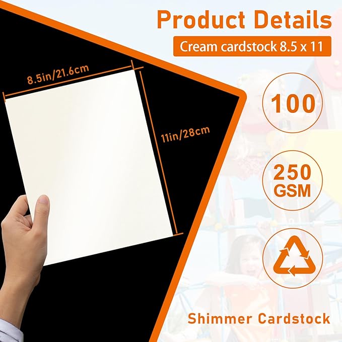 100 Sheets Cream Shimmer Cardstock 8.5 x 11 Off White Paper, 92lb Heavyweight Ivory Paper Card Stock for Business Cards, Invitations, Crafting, Thank You Cards, Making Card, Menus