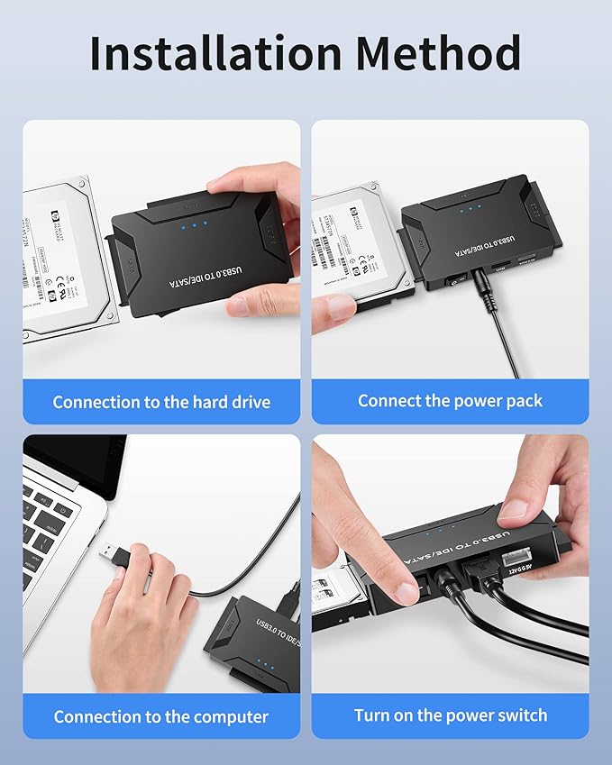 POSUGEAR USB 3.0 to IDE/SATA Adapter, External Hard Drive Reader, Universal 2.5"/3.5" HDD/SSD Converter, 12V/2A Power Adapter