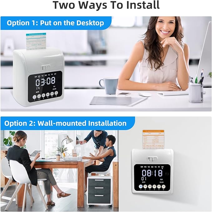 Time Clock Bundle for Small Business, Passcode Time Clock Punch Machine with 200 Time Cards, 4 Ink Ribbons, 2 Ten-Slot Time Card Racks, Auto-Align Clock in Machine for Employees