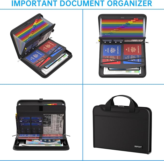 ENGPOW Accordion File Organizer,Fireproof Expanding File Folder with Multi Pockets,13 Colorful Pockets Document Organizer with Handle & Labels,Portable Home Travel Safe Storage for Letter A4 Files