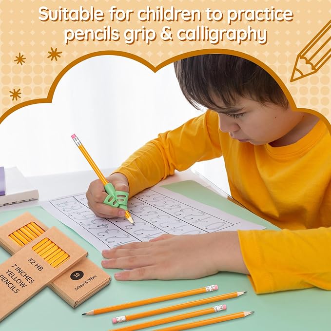 Geyoga 30 Packs of 300 Count #2 Pre Sharpened Pencils Bulk Woodcased for Classroom #2 HB Triangle Shape Pencils with Top Erasers for Teacher Office Back to School Supply(Yellow Color)