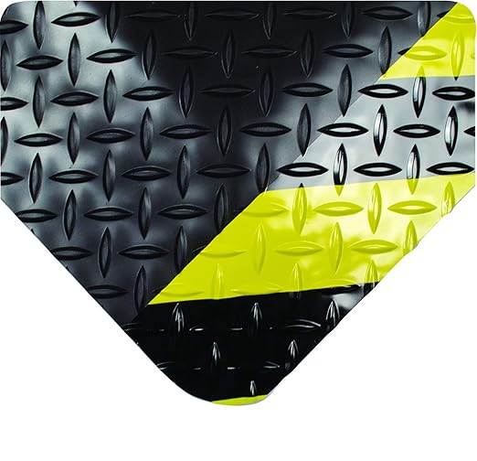 Wearwell 414.1516x3x74CHV Diamond-Plate SpongeCote UltraSoft Mat, 74' Length x 3' Width x 15/16" Thick, Black with Chevron