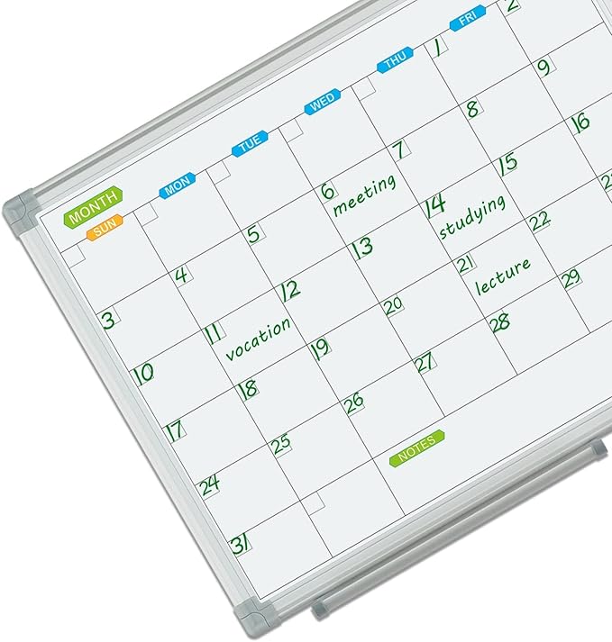 JILoffice Monthly Dry Erase Calendar Whiteboard 15 x 12 Inch, Double Sided Hanging Dry Erase Board/Calendar Board, Silver Aluminum Frame Portable Board for Office Home and School