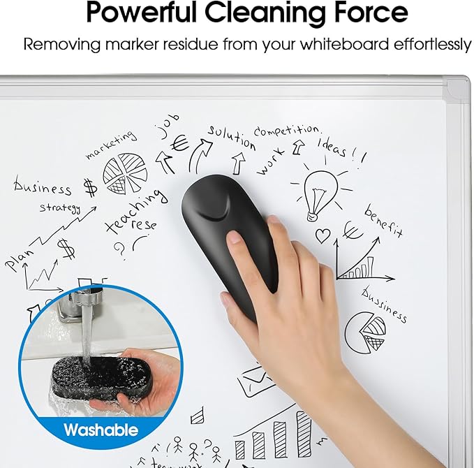 MaxGear Dry Erase Eraser, Magnetic Whiteboard Eraser for Glass Board, Dry Erase Board, Dry Erase Board, Chalkboard Wiper with Built-in Magnet, Teacher Supplies for School, Office, Home, Black, 2 Pack