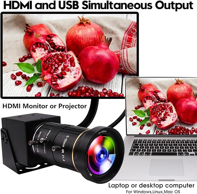 ELP 4K HDMI USB Camera - 2.8-12mm 4X Zoom Webcam With Manual Adjustment for Computer, TV, Projector, Monitor