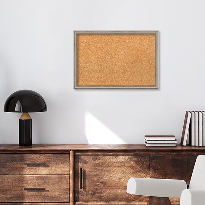 Amanti Art Natural Cork Board for Wall, 18x26 Vision Board with Silver Wood Frame, Medium Corkboard Office Decor for Home Organization, Casual Corkboard Pinboard to display items for home organization