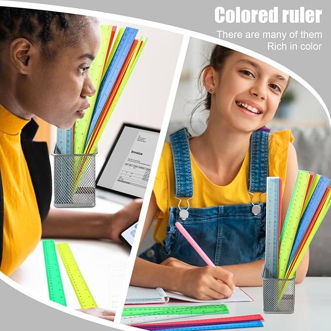 Panelee 306 Pcs 12 Inch Plastic Ruler Color Transparent Ruler Assorted Color Metric Clear Ruler with Inches and Centimeters for Kids School Home Classroom Office Back to School Gifts Supplies