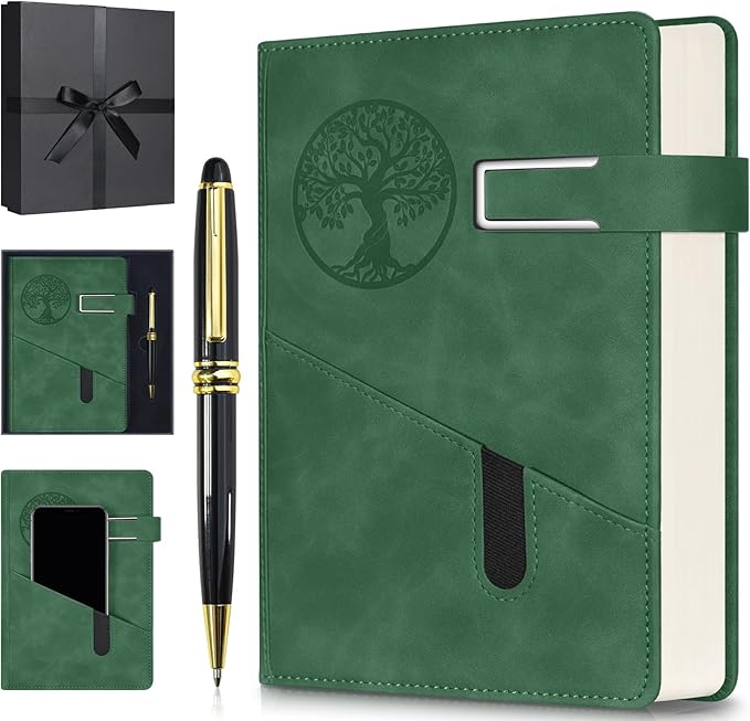 Lined Notebook Journal for Men Women, 365 Pages Numbered College Ruled Notebook, Hardcover Leather Journal with Pen & Gift Box, Thick Daily Diary, Professional Notebooks for Work, School, Business, A5