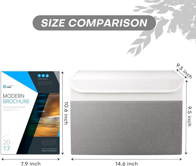 Large 22 Quart Linen Fabric Foldable Storage Bin Cube Organizer Basket with Flip-Top Lid & Handles, Clothes Blanket Box for Home, Office, Closet, Gray & White, 4 Pack 14.6 x 9.5 x 9.5”