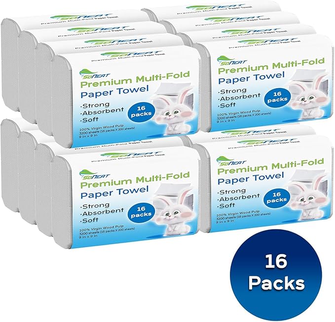 Trifold Paper Towels - 3200 Sheets Multifold Disposable Paper Hand Towels for Bathroom, Commercial, Household, Hand Paper Towels for Bathroom Dispenser, 16 Packs (200 Count/Pack)