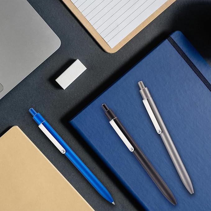 LINFANC 5 Pcs Gel Pens Ballpoint, Metal Barrel Medium Point 0.7 mm Quick Dry Black Ink Pens for Journaling, Smooth Writing Gel Pen, Cute School Supplies Office Supplies Gifts for Men