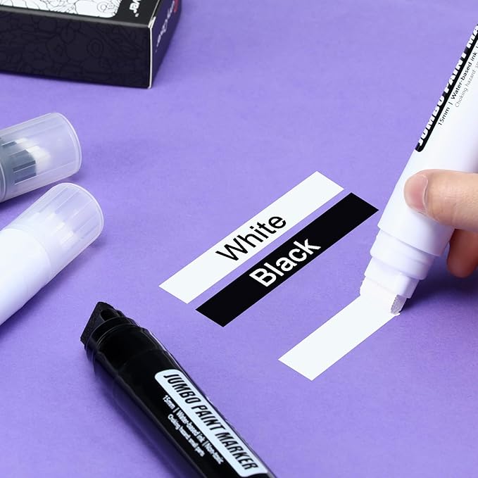 Paint Markers Pens, 2 Pack of Black and White, Premium Permanent Acrylic Paint Pens Markers for Tagging, Signs, Stone, Wood, Ceramic, Non-Toxic,15mm Jumbo Tip