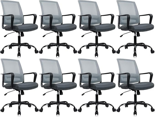 CLATINA Ergonomic Office Desk Chair - Mesh Office Chair with Adjustable Lumbar Support, Rolling Comfortable Computer Task Chairs with Arms for Home Conference-Gray, 8 Pack