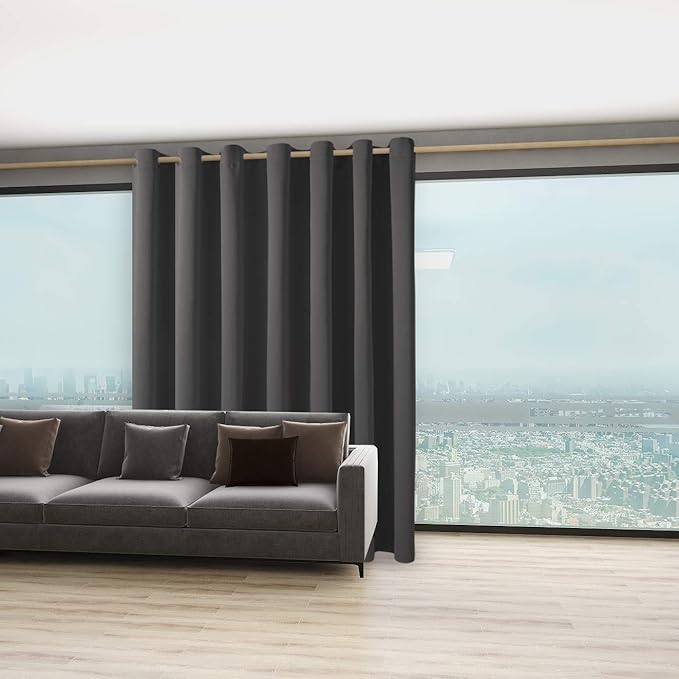 BONZER Extra Wide Room Divider Curtain Total Privacy Wall Grommet Top Thermal Insulated Blackout Curtains for Slide Window, 96L x 120W Inch (8L x 10W ft), 1 Panel, Dark Grey