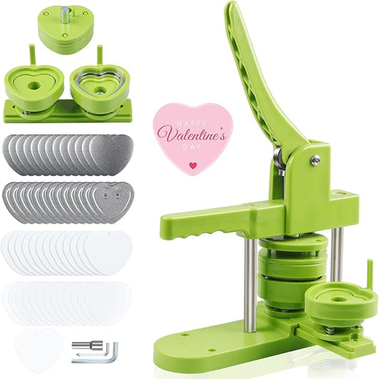 Heart Button Maker Machine Replaceable Badge-Model, DIY Button Pin Maker Kit, Badge Press Machine with 100PCS Heart Badge Making Supplies & Circle Cutter