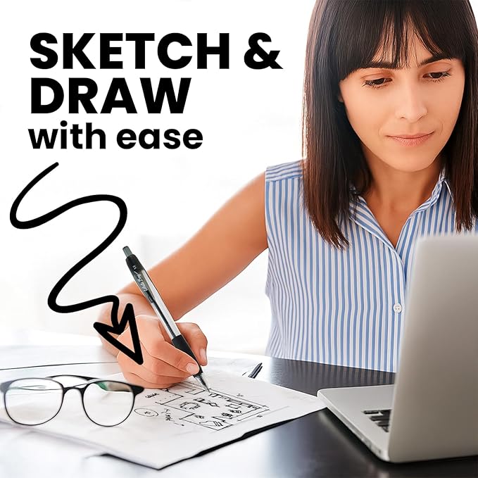 White Bay Retractable Ballpoint Pens Black Ink, Medium Point (1mm), 18-Pack