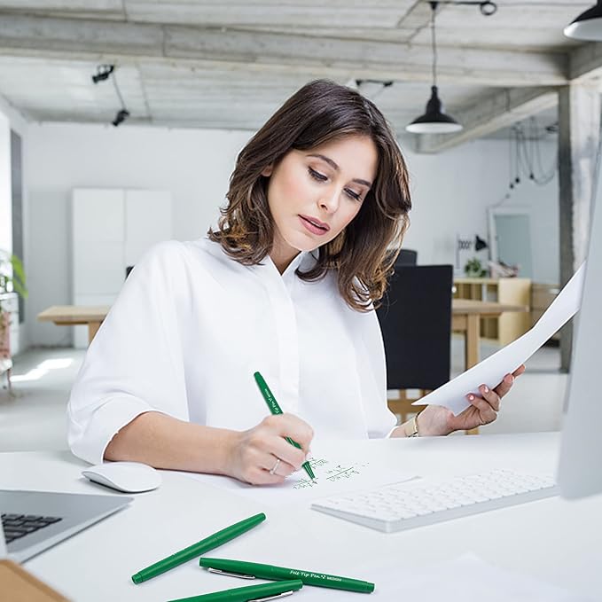 Lelix Felt Tip Pens, 15 Green Pack, 0.7mm Medium Point, Felt Tip Markers Pens for Journaling, Writing, Note Taking, Planner, Perfect for School Office and Art Supplies