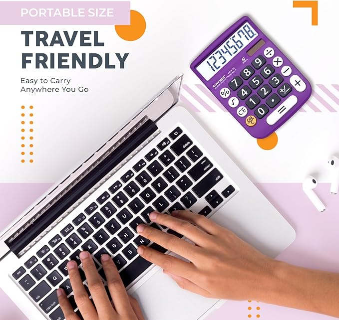 CATIGA Desktop Calculator 8 Digit with Solar Power and LCD Display, or Home, Office, School, Class and Business, 4 Function Small Basic