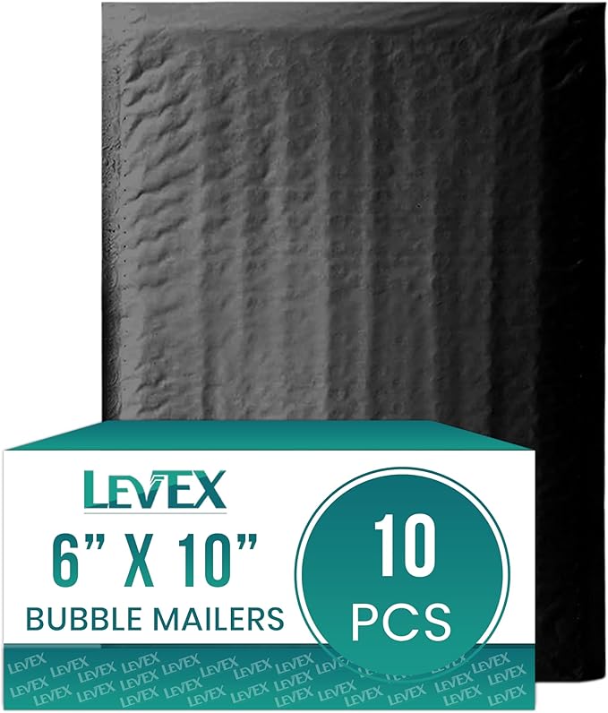Levex - #0 6" x 10" [10 Pack] Black Poly Bubble Mailers, Padded Envelope Mailers, Packing Envelope & Mailing Bags for Shipping