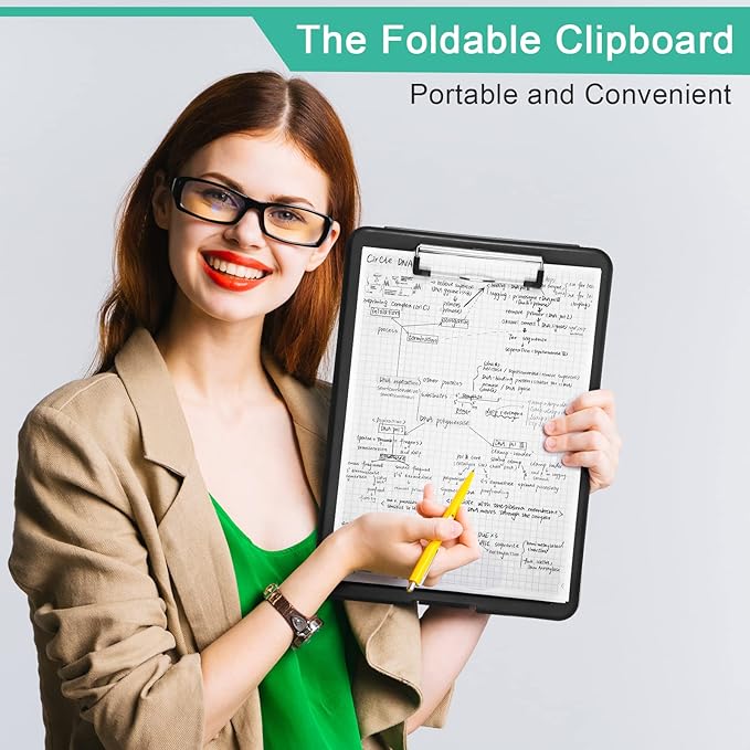 Geyee 16 Pcs Clipboard with Storage Plastic Foldable Nursing Clipboard Storage with Pen Holder 9. 5 x 13. 4 Inch Foldable Clip Board with Low Profile Clip for Student Teacher Nurse Office Supplies