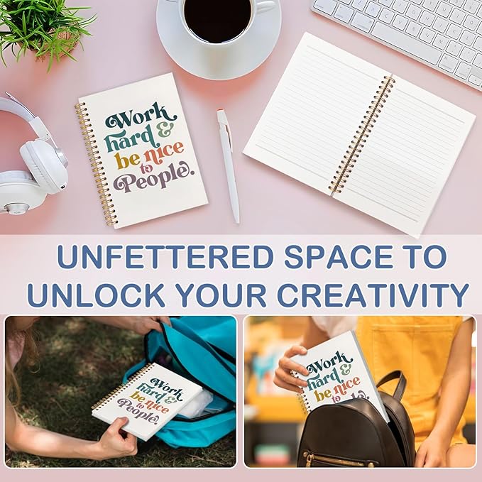 SNNDER Work Hard and Be Nice To People Motivational Journal Notebook, Inspirational Affirmation Journal for Women, Encouragement Kindness Gifts Hardcover Spiral Notebooks 5.5x8.3 Inch