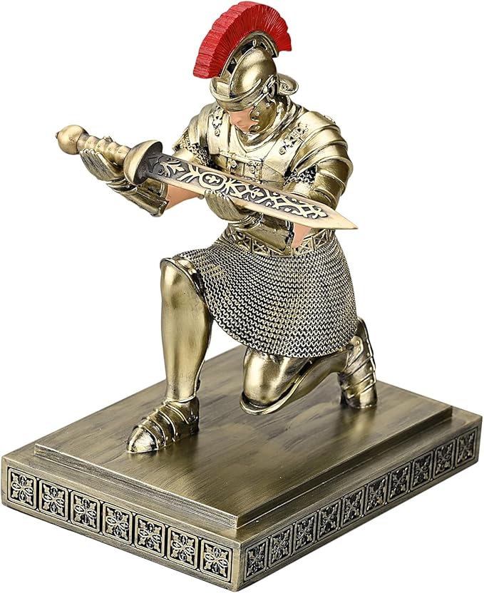 Roman Praetorian Warrior Knight Pen Holder Desk Ornament Resin Pencil Holder Desk Accessories and Organizer for Office with a Letter Opener (Bronze)