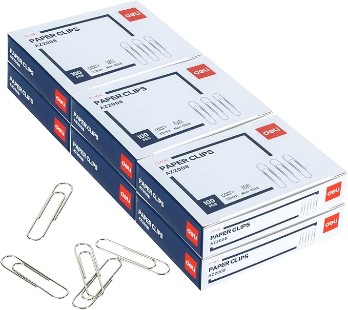 Deli #1 Nonskid Paper Clips, 600 Medium Paper Clips, 6 Boxes of 100 Each, Silver
