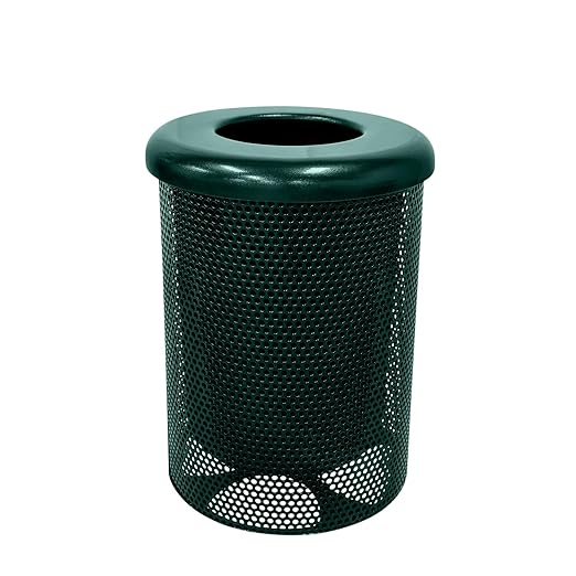 RFT-P-DGRN Heavy Duty Round Trash Receptacle with Flat Top, Liner Included, 32 Gallon, Dark Green, Made in America