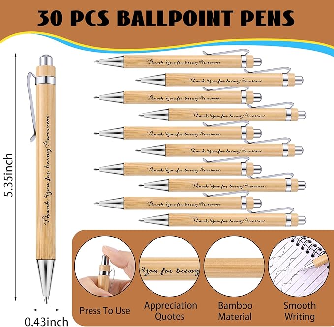 30 Sets Employee Appreciation Gifts Bulk Inspirational Spiral Notebooks with Sticky Notes Motivational Journals Ballpoint Pens Thank You Gifts for Teacher Nurse Coworker (30, Thank)