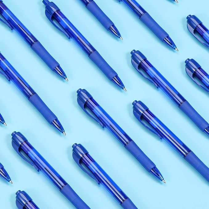 deegtran Pens Bulk, 100 Pack No Bleed Blue Ink Click Pens with Soft Grip, Wholesale Retractable Ballpoint Pens for Office School, Medium Point Smooth 1.0MM
