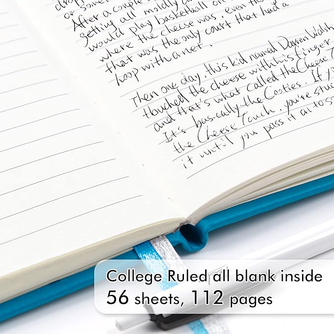 feela 6 Pack Pocket Mini Notebooks Bulk, Small Cute Memo Notepads Hardcover College Ruled Lined Journals with Pen Holder for School Business Work, with 6 Black Pens, 3.5”x 5.5”, A6, Teal