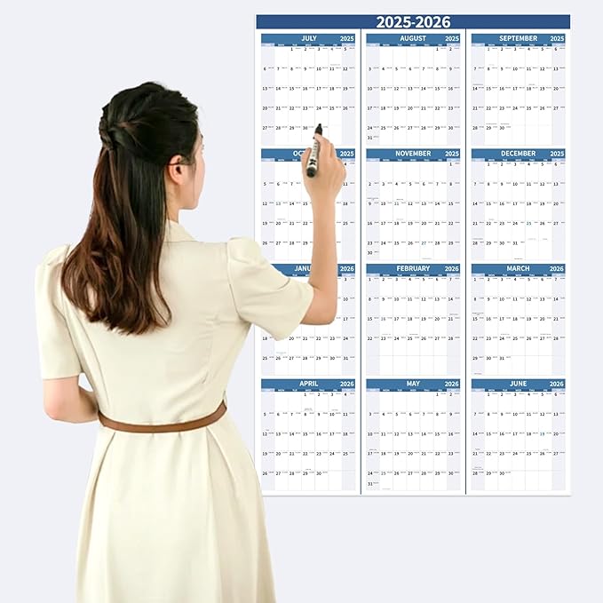 2025-2026 Wall Calendar 34.8" x 22.8" Large Vertical Yearly Wall Hanging Calenda with Julian Date from July 2025 to June 2026 Thick Paper Calendar 12 Month Annual Planner for Office Fridge(Blue)