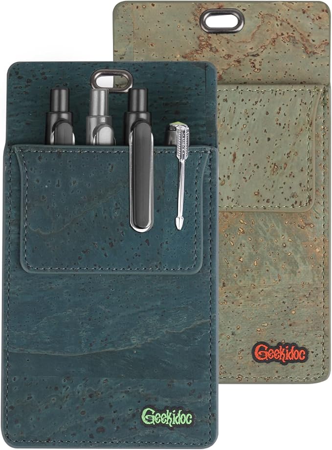 Premium Portuguese Cork Pocket Protector for Men | Multi-Use Pocket Protectors for Shirts and Lab Coats | For Pen, Pencils, Pointers, and More | 2 Pack of Blue Pocket Organizer Protectors