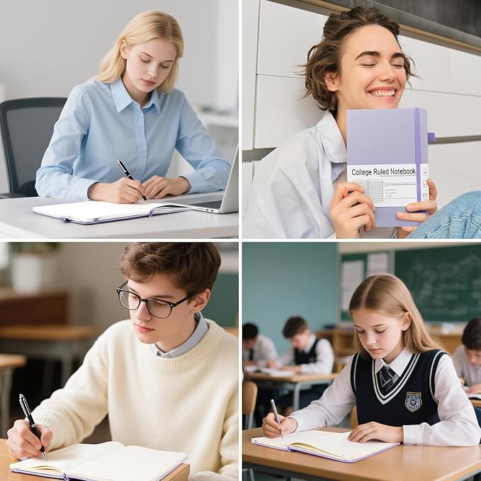 A5 Lined Journal Notebooks for Work, 192 Pages, Medium 5.7 x 8.3inch, College Ruled, Vegan Leather Hardcover Journals for Women Men,3 Pack