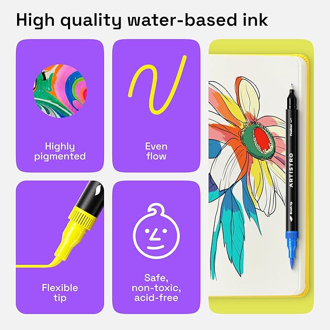 ARTISTRO 36 Brush Marker Pens Coloring Markers for Adults Brush Tip & 0.4mm Fineliner Pens Coloring Markers No Bleeding