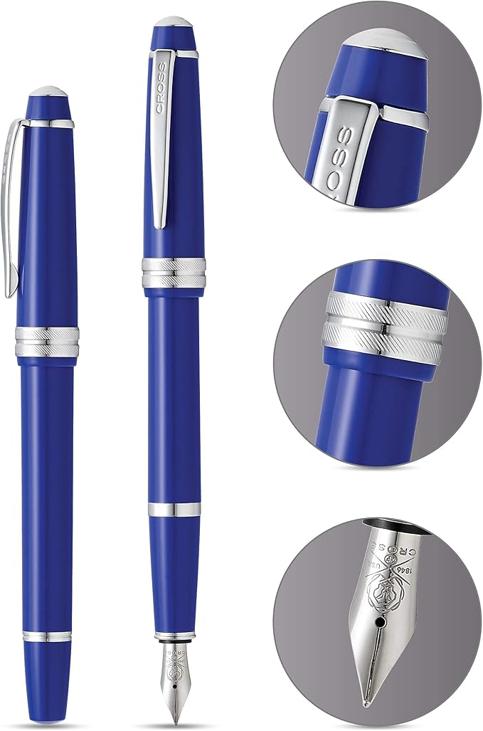 Cross Bailey Light Refillable Fountain Presented in a Everyday Gift Box - Medium Point, Black Ink, Polished Blue