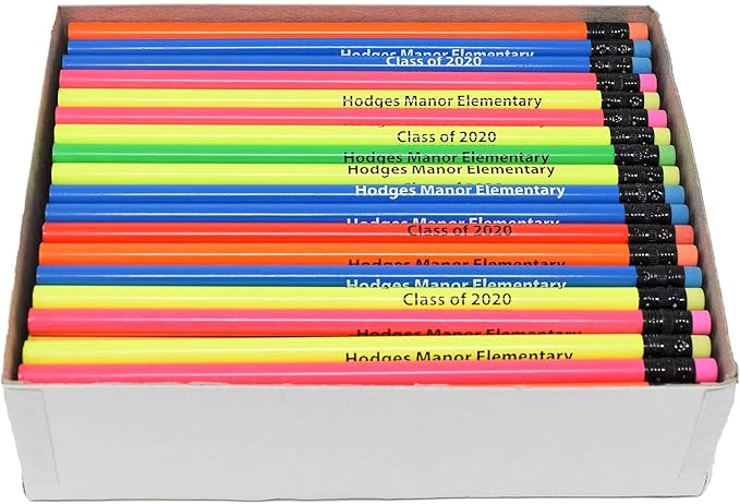 Pencil Guy Promotional Personalized Imprinted Neon Round Pencils- 500 per box