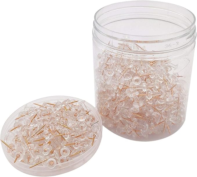 Clear Push Pins 600pcs Standard Thumb Tacks with Rose Gold Steel Point Transparent Plastic Head Pins for Hanging Photo Posters Craft Marking Map Wall Cork Board